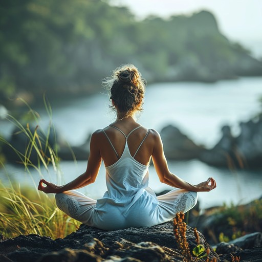 Mindful meditation by the sea in gentle dawn light